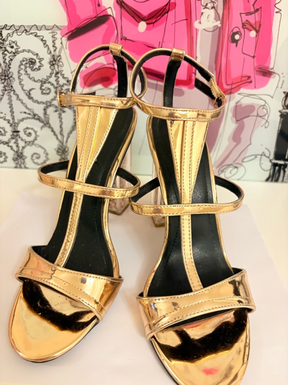 Cape Robbin Gold Metallic "Maria" Heels | Glitter Block Heel